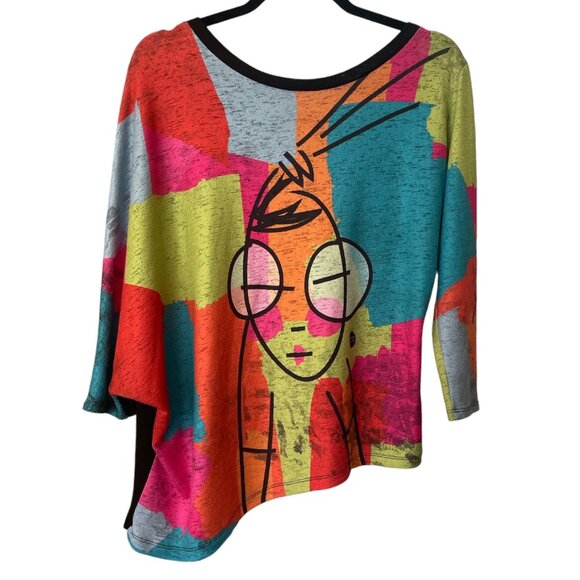 Volt Design Womens Asymmetric Colorful Graphic Wearable Art Sweater Size 2 - Picture 1 of 8